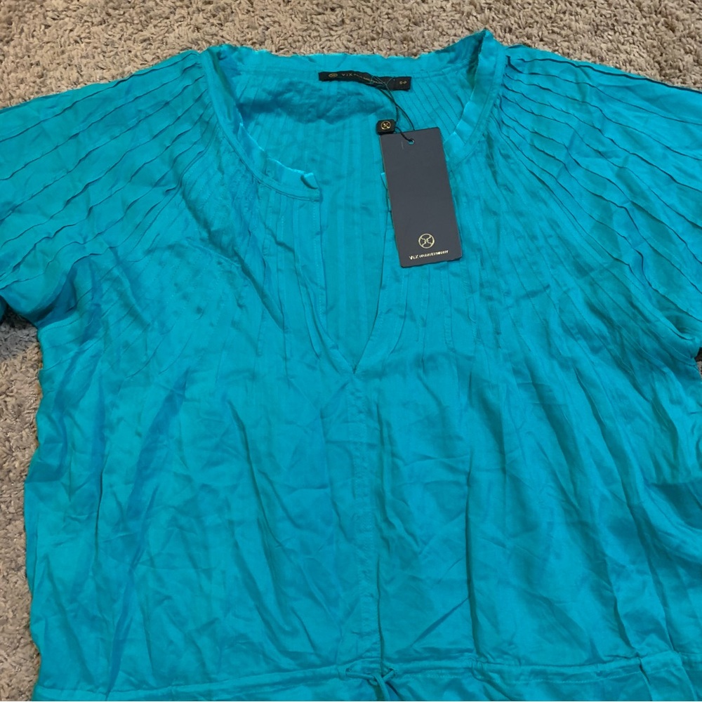 NWT VIX Paula Hermanny Sara Caftan Coverup Dress Small Tahiti Blue Teal - Picture 12 of 14